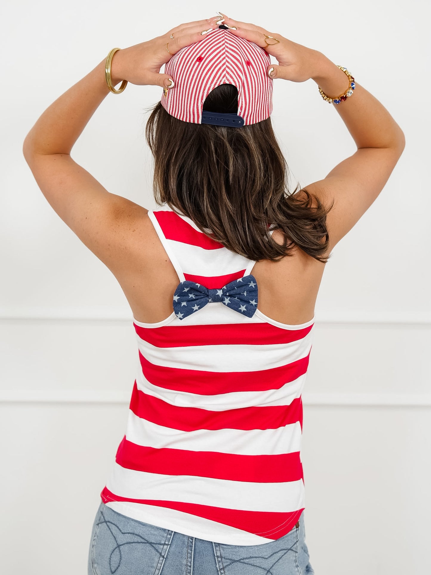 Stripe Tank Top With Stars Patch Pocket
