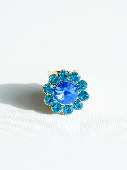Sienna Peony Crystal Ring In Aqua Blue