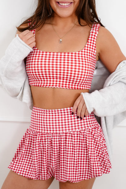Gingham Print Sleeveless Crop Top