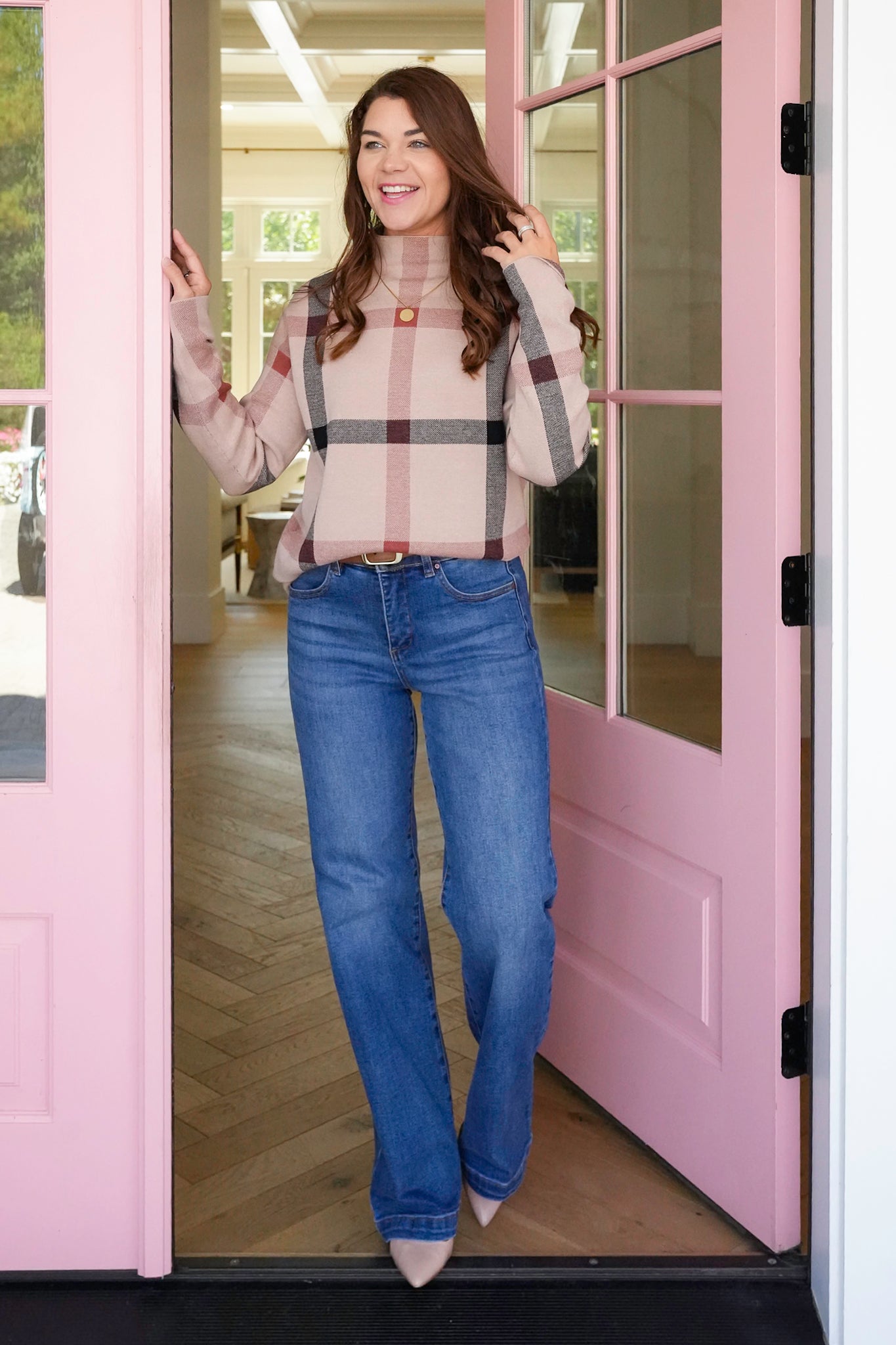 Plaid Long Sleeve Mock Neck Sweater