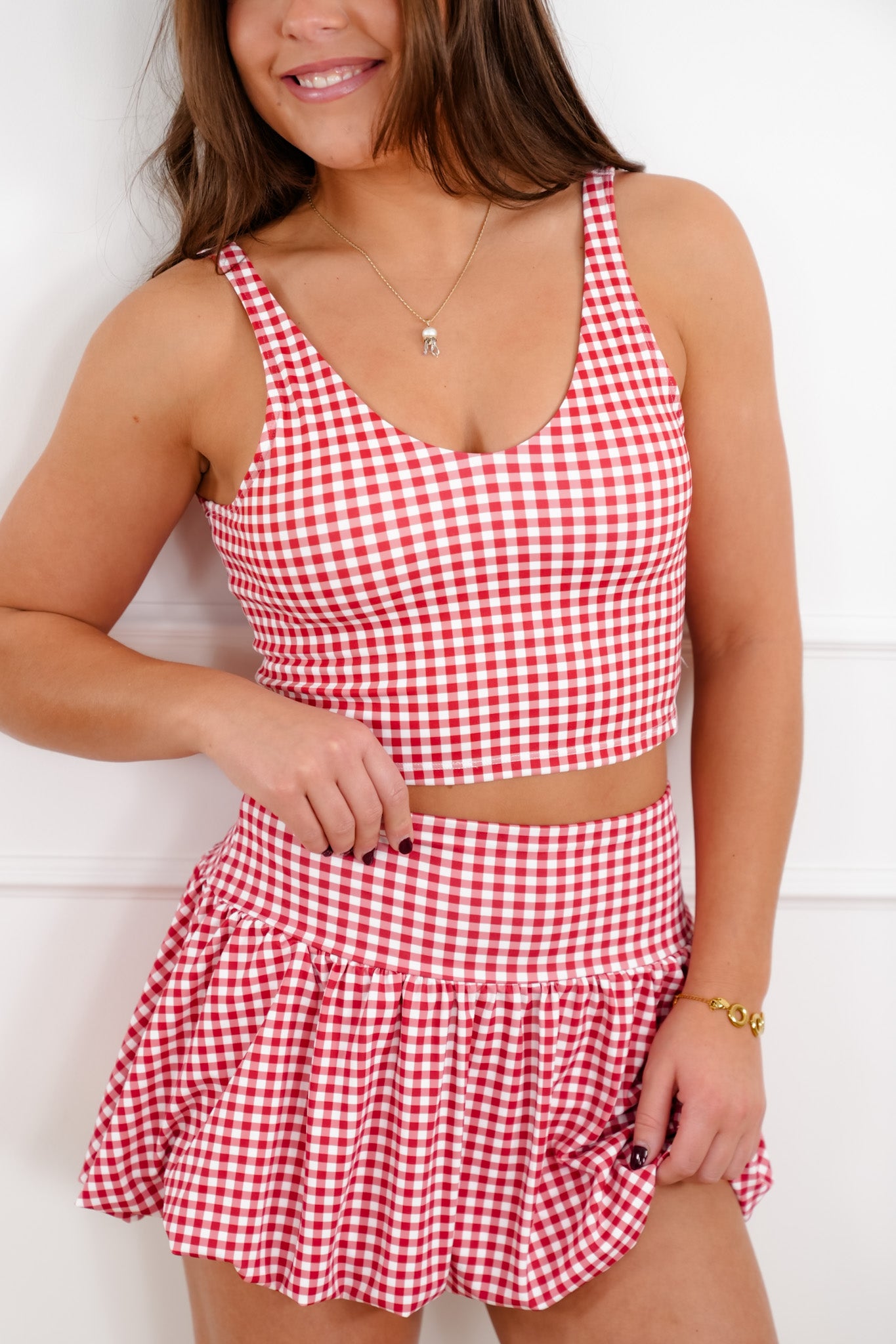 Gingham Print Sleeveless Crop Top
