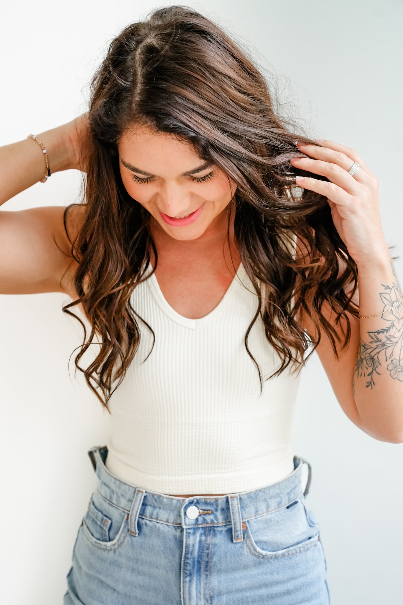 Ribbed Knit U/V Neck Cropped Tank Top