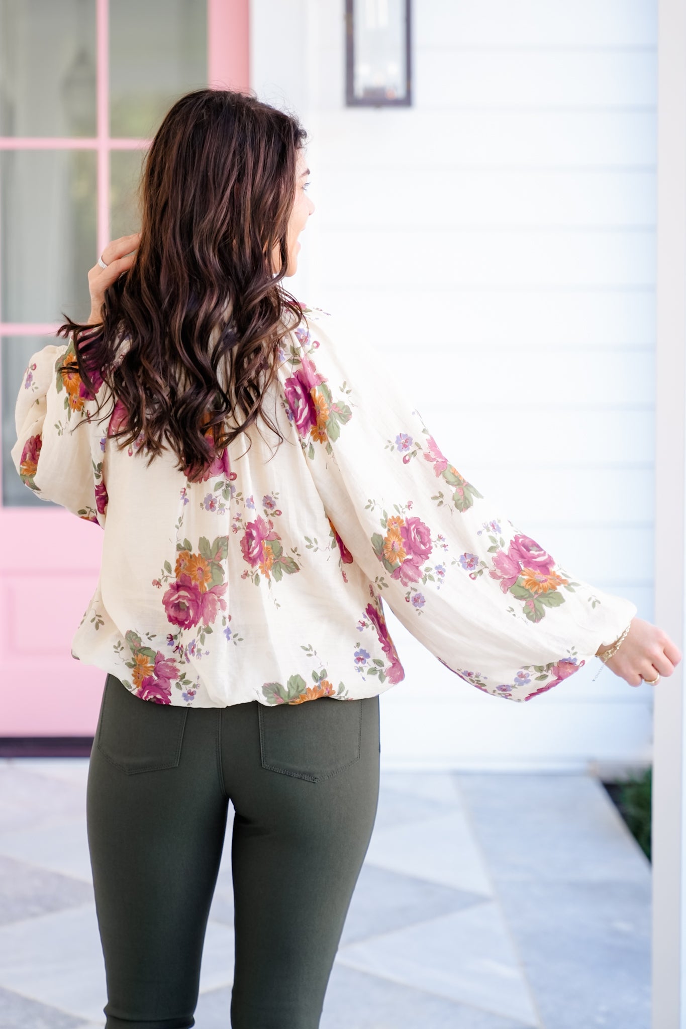 Floral Print Long Sleeve V Neck Blouse