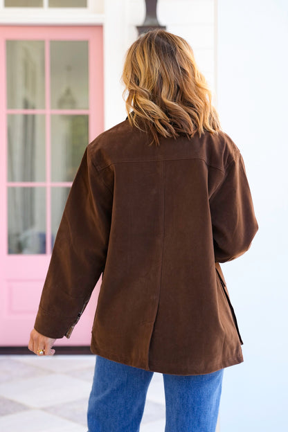 Long Sleeve Vegan Suede Jacket with Snap Button
