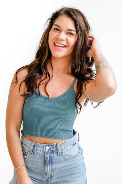 Restock! Ribbed Knit U/V Neck Cropped Tank Top