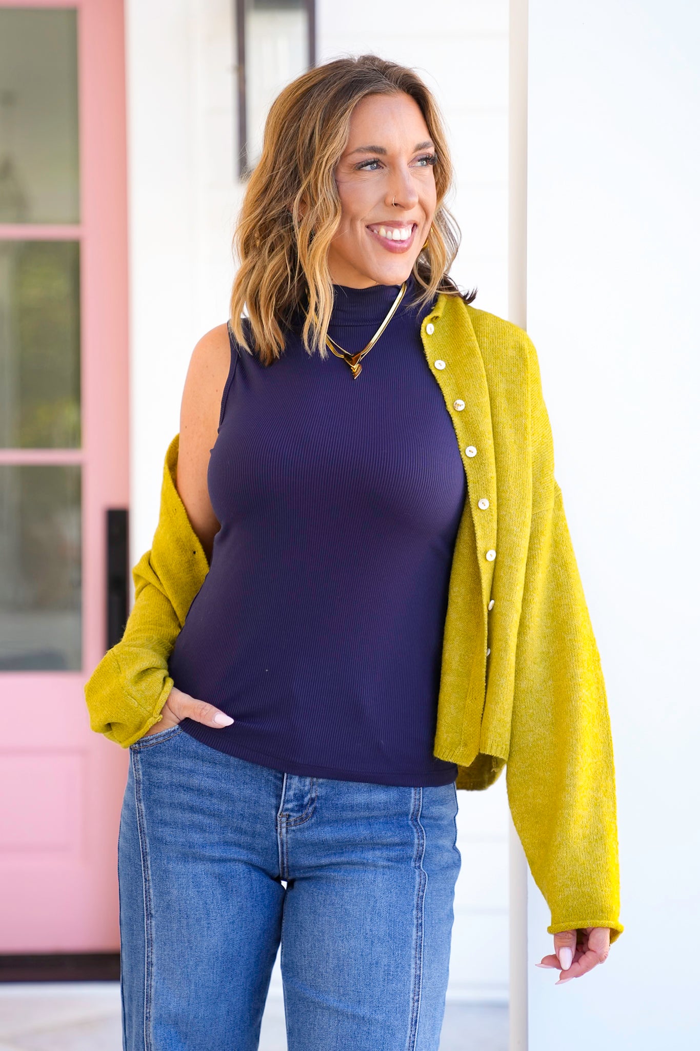 Plus/Reg Ribbed Knit Sleeveless Turtleneck Top