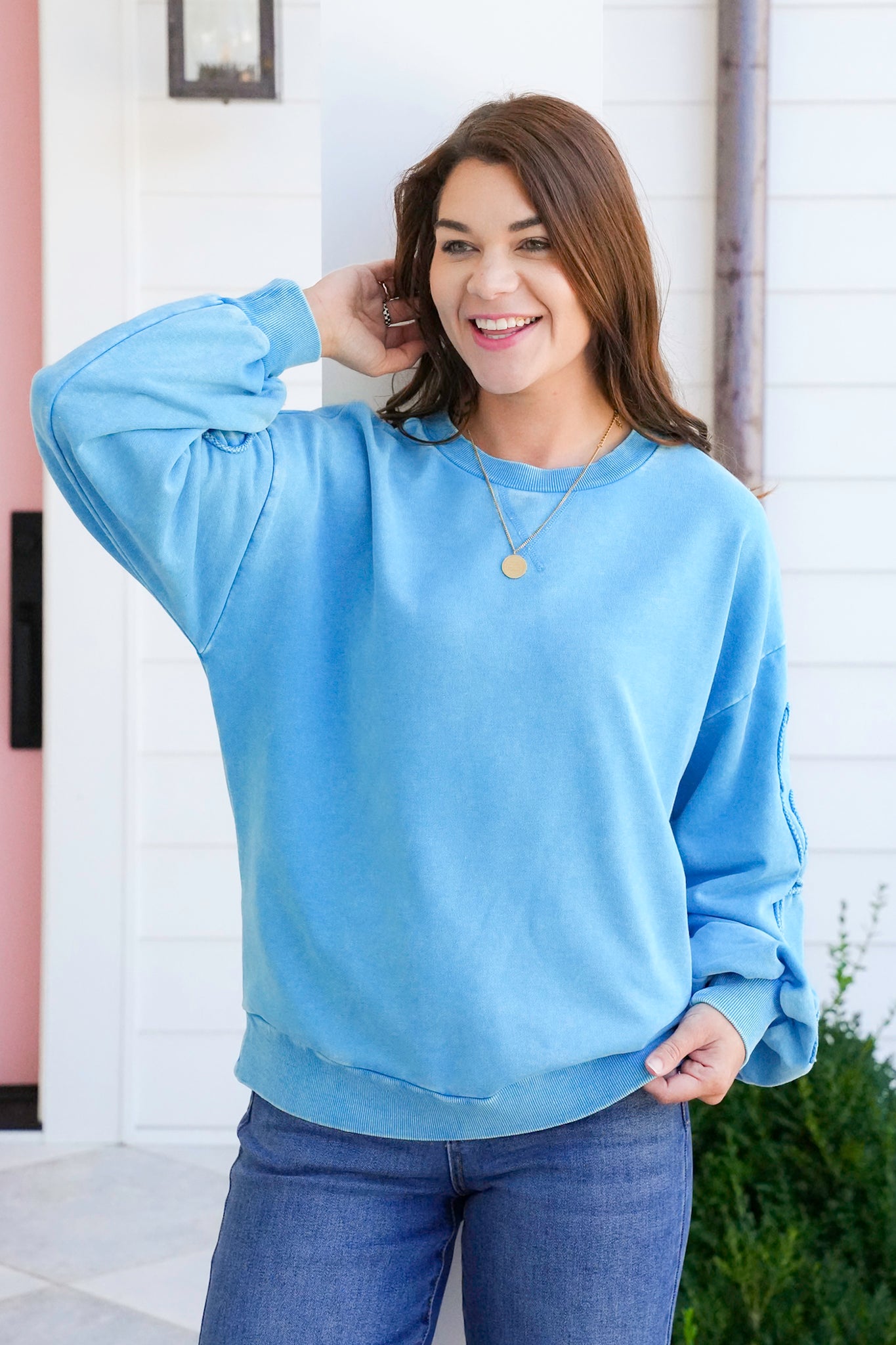 Embroidered Heart Pattern Long Sleeve Pullover Top
