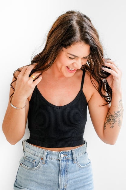 Restock! Ribbed Knit U/V Neck Cropped Tank Top