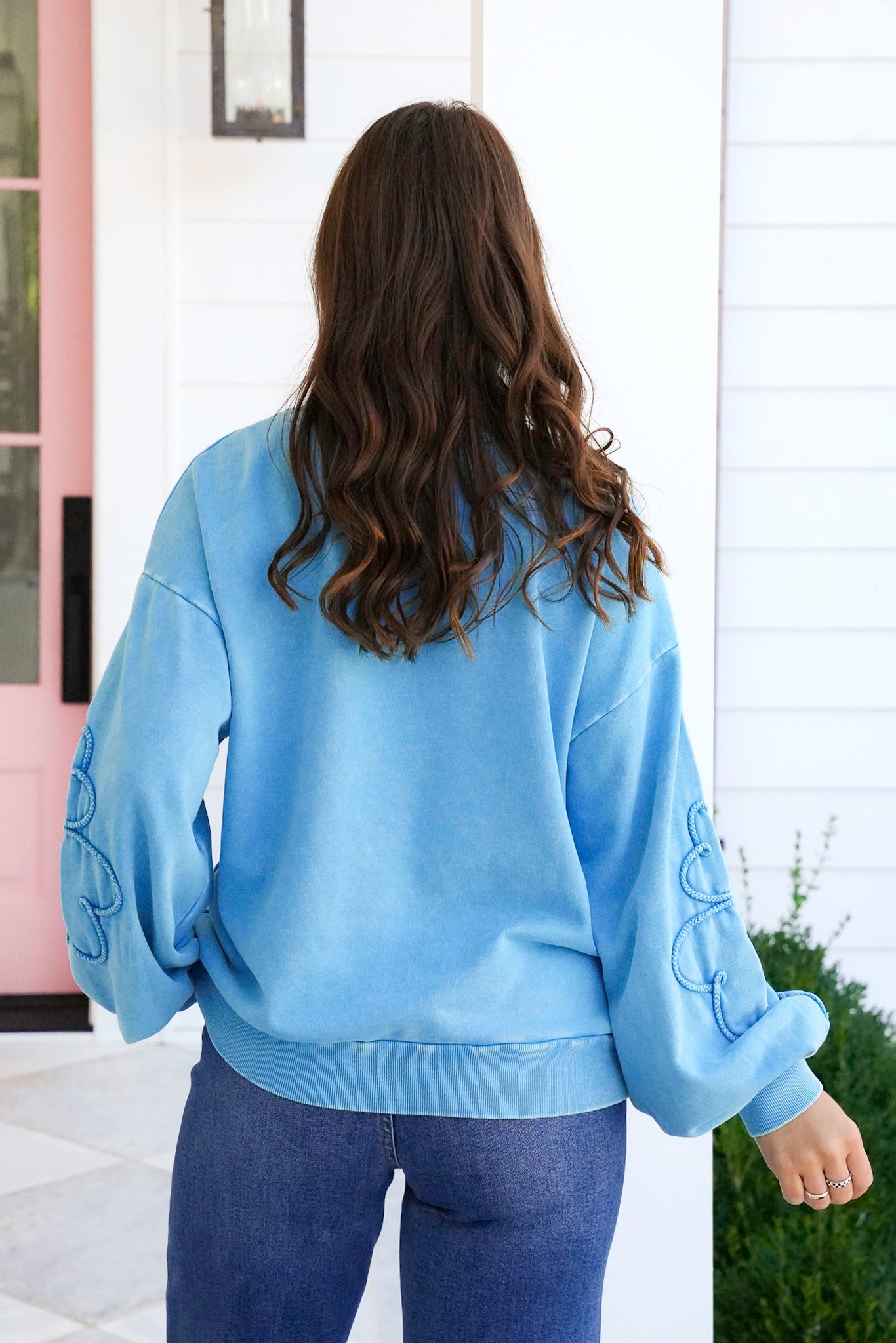 Embroidered Heart Pattern Long Sleeve Pullover Top