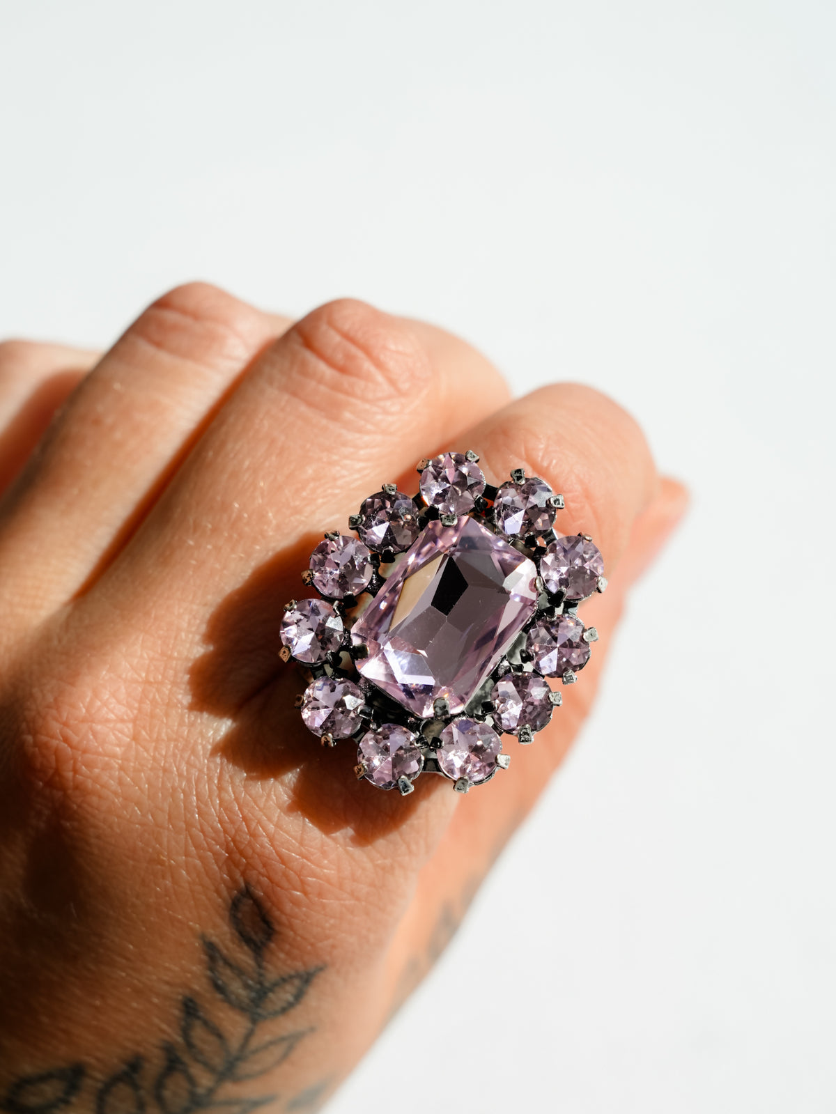 SIENNA Tova Rose Rectangle Crystal Ring In Pale Peony
