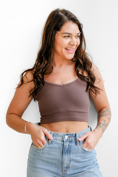 Restock! Ribbed Knit U/V Neck Cropped Tank Top