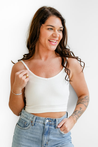 Restock! Ribbed Knit U/V Neck Cropped Tank Top
