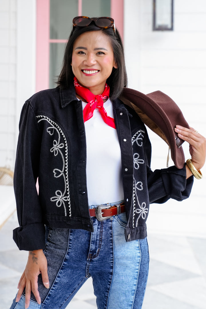 Embroidered Floral Long Sleeve Button Down Jacket