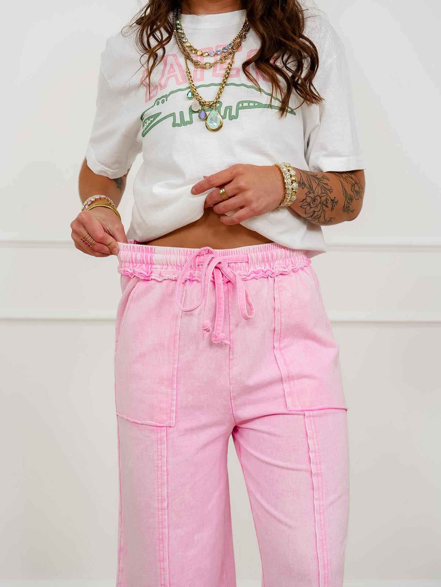 Mineral Washed Elastic Waist Pants