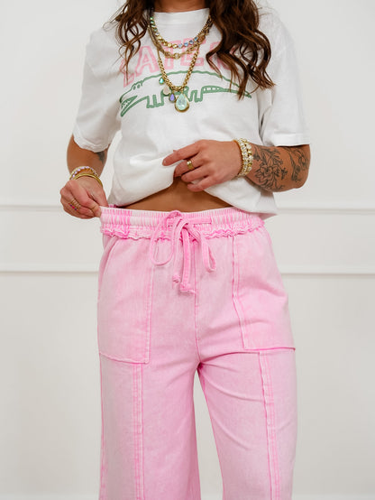 Mineral Washed Elastic Waist Pants
