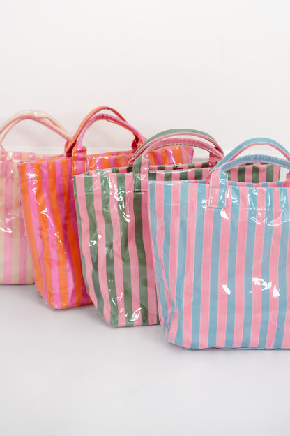 Large Striped Vinyl Tote Bags