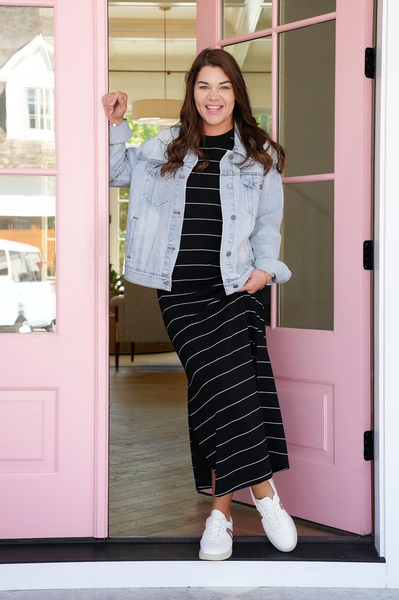 Short Sleeve Stripe Maxi Dress