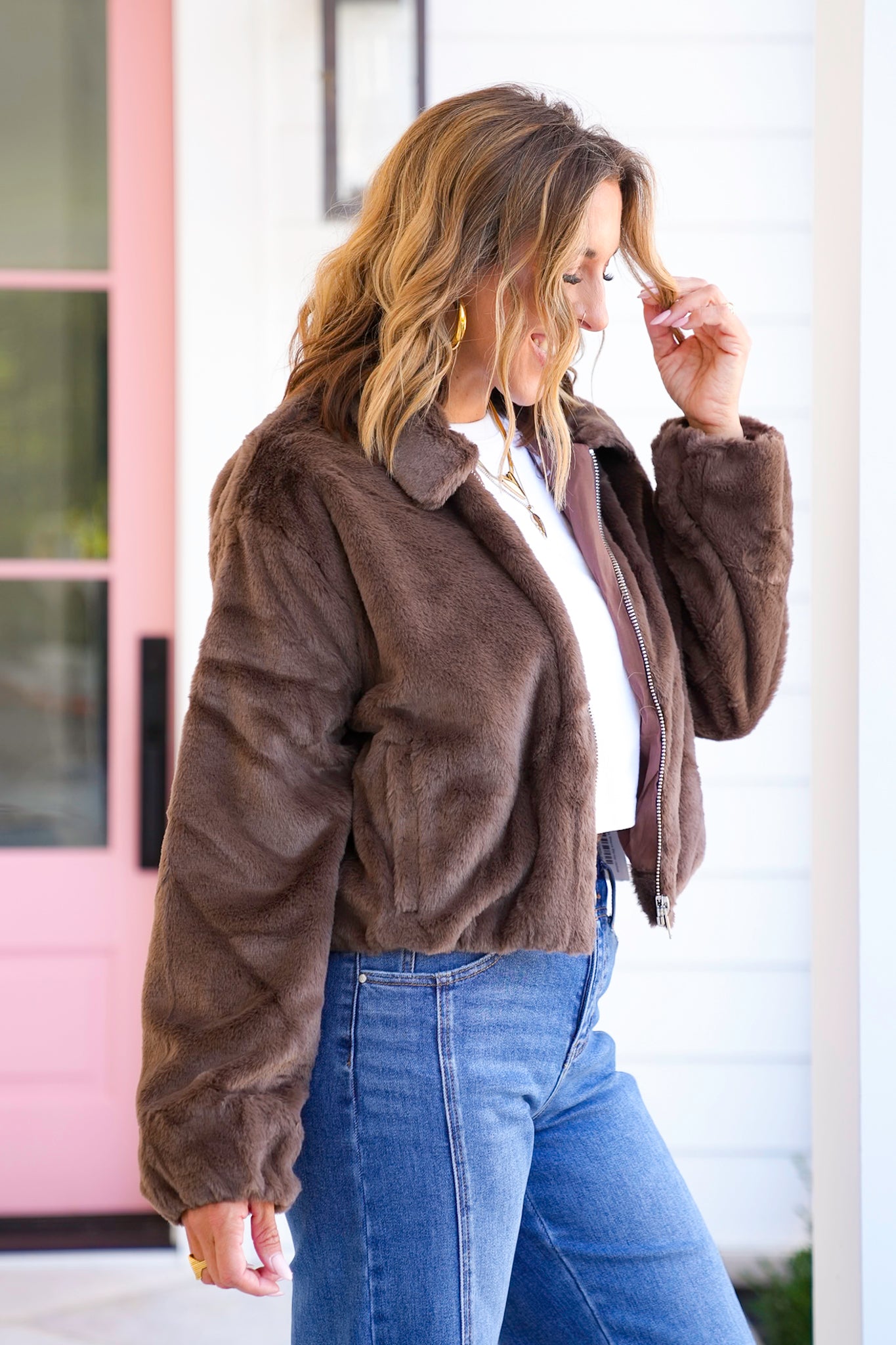 Plush Fur Vegan Long Sleeve Zip-Up Jacket