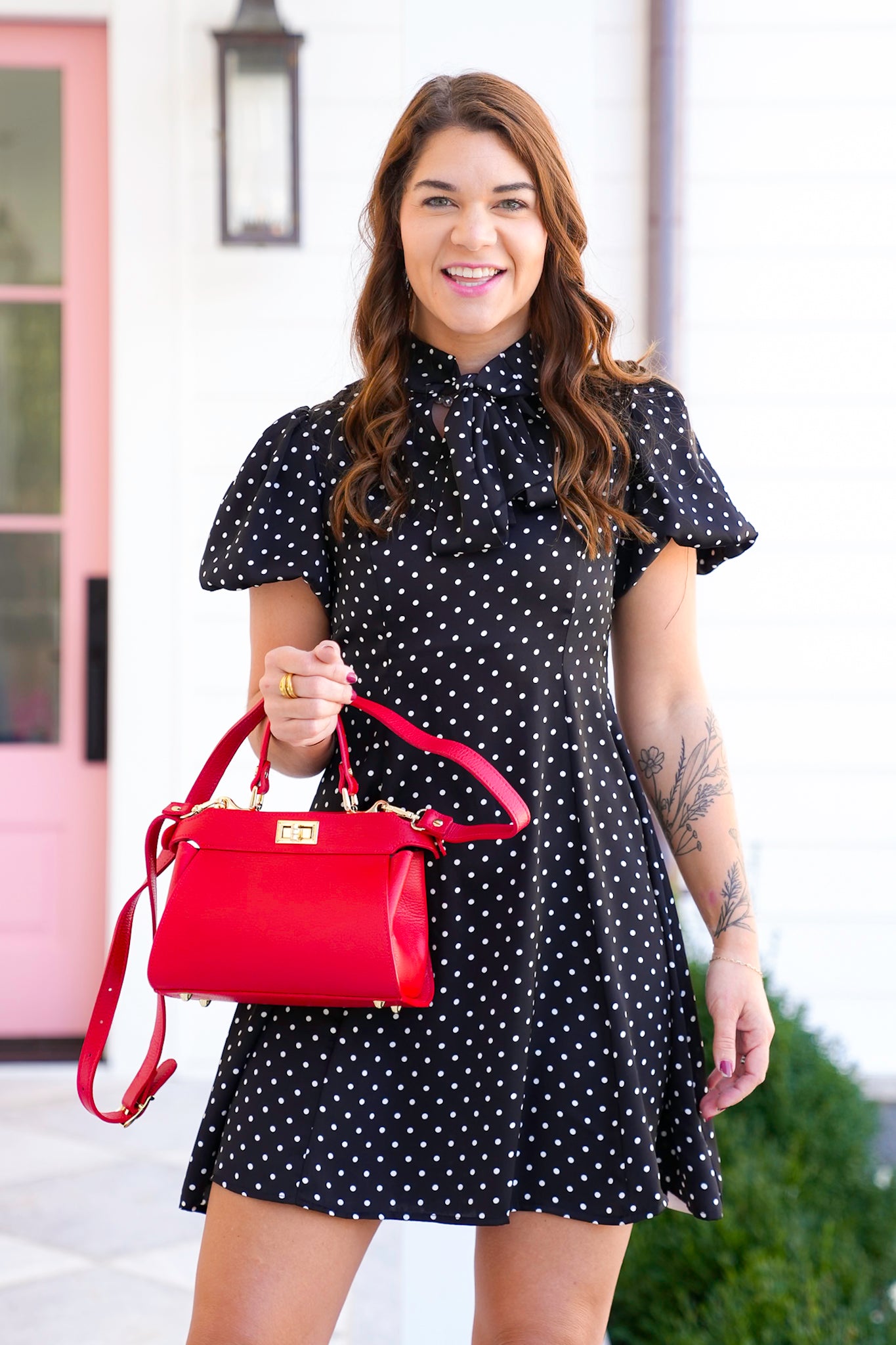 Black Polka Dot Short Puff Sleeve Dress