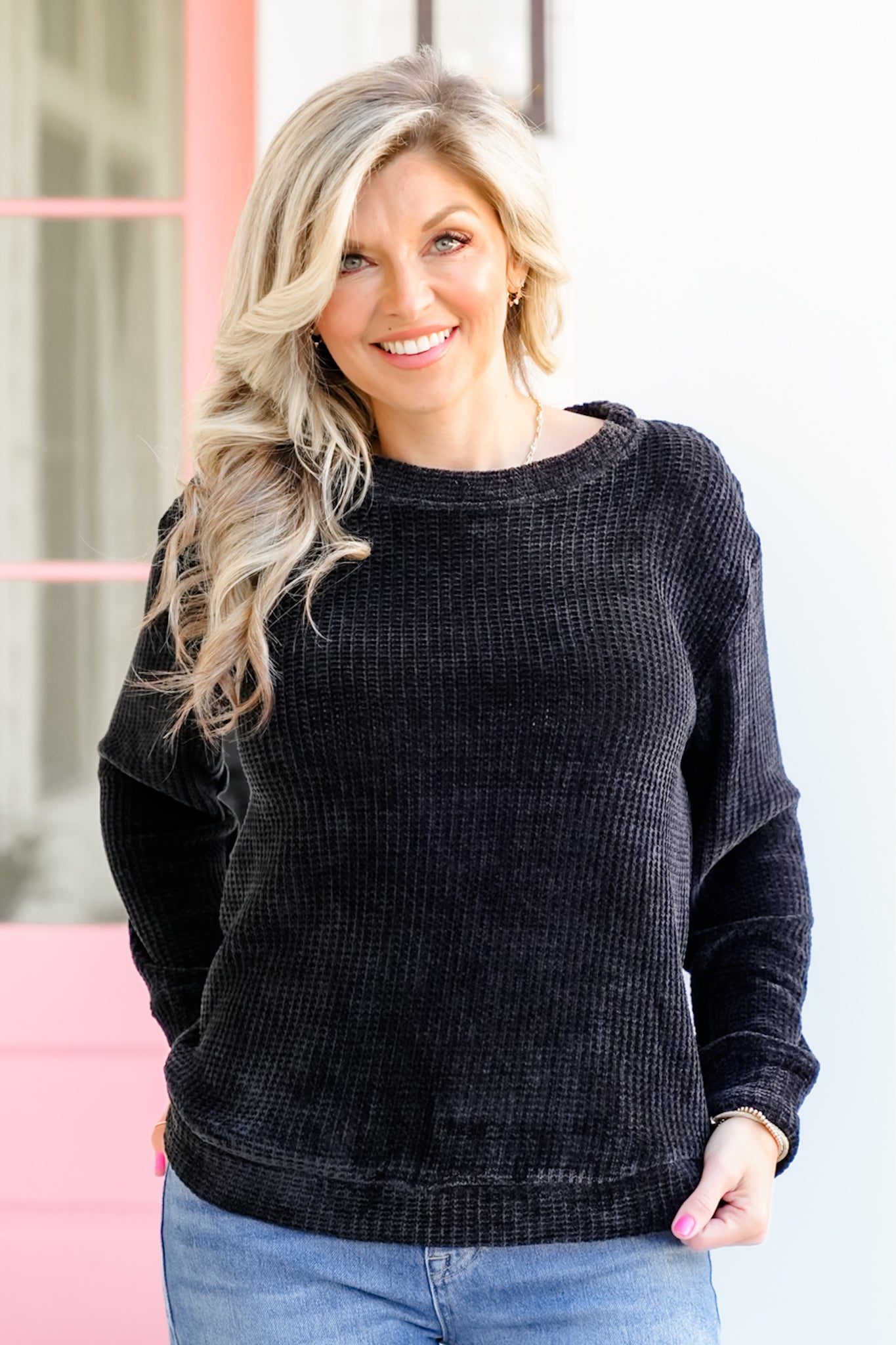 Door Buster! Zenana Chenille Waffle Round Neck Sweater