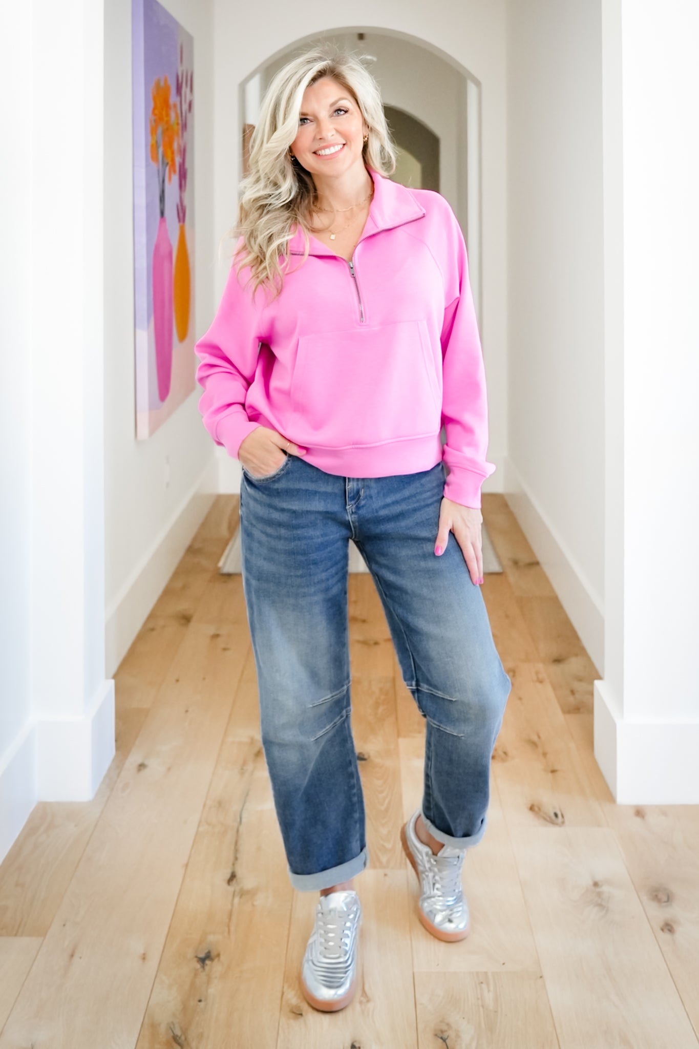 Door Buster! Zenana Scuba Half Zip Pullover with Kangaroo Pocket