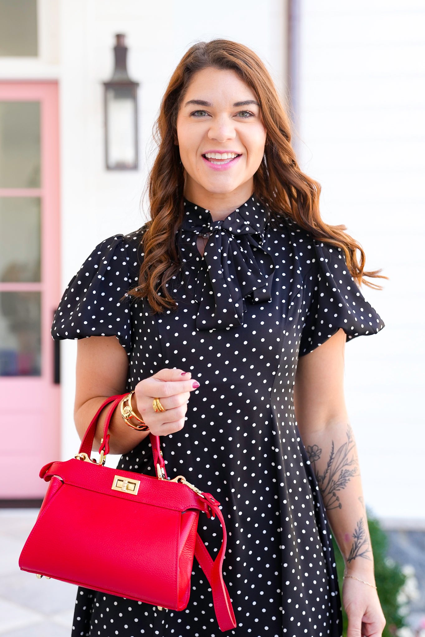 Black Polka Dot Short Puff Sleeve Dress