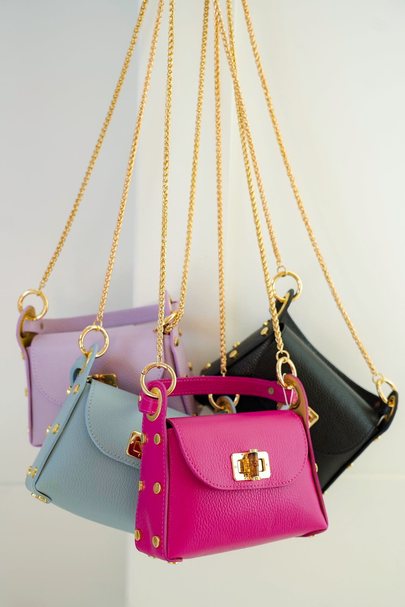 Leather Hand Bag with Bamboo Clasp