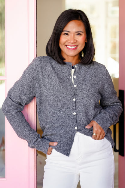 Long Sleeve Flower Button Down Cardigan