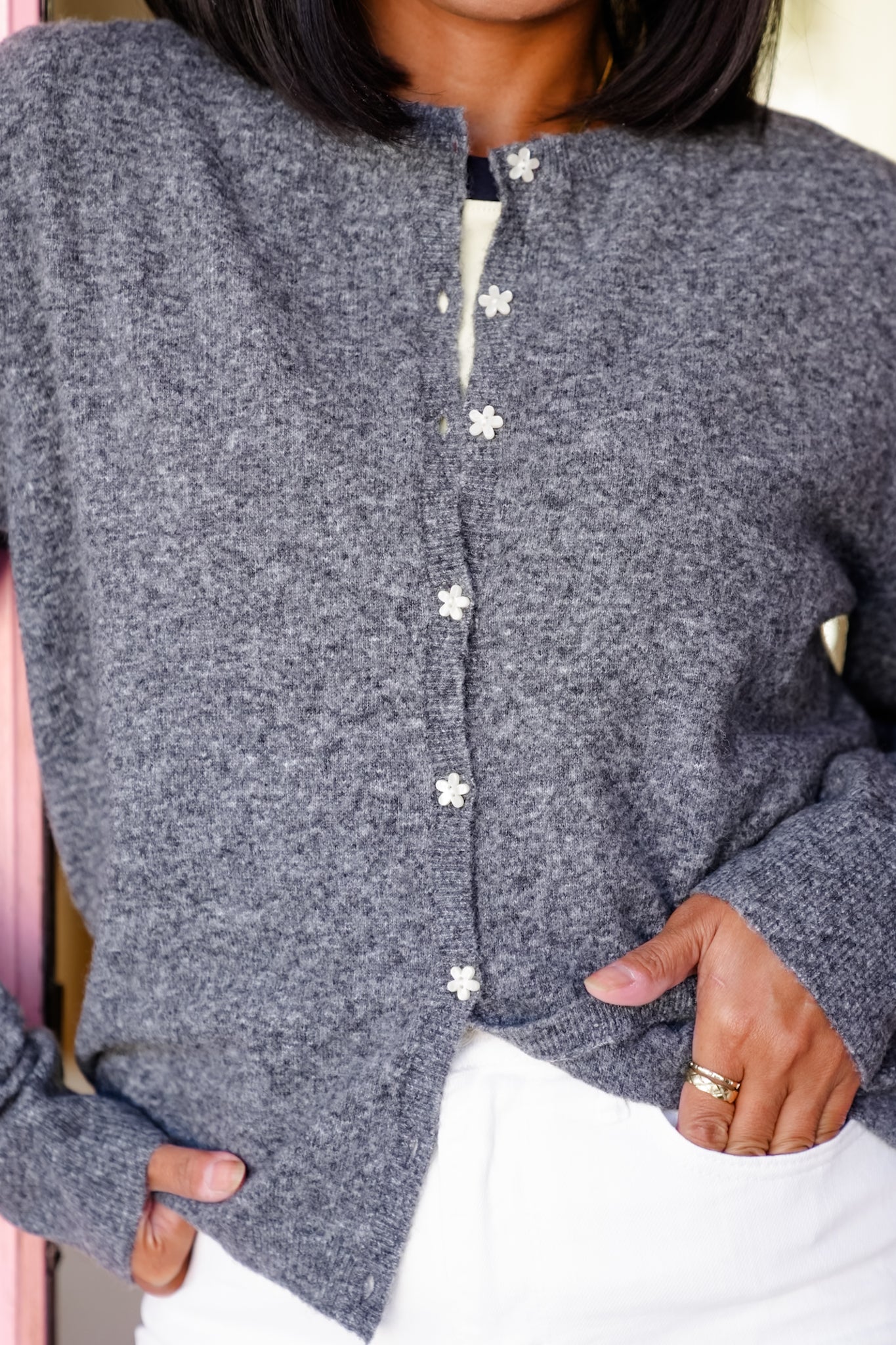 Long Sleeve Flower Button Down Cardigan