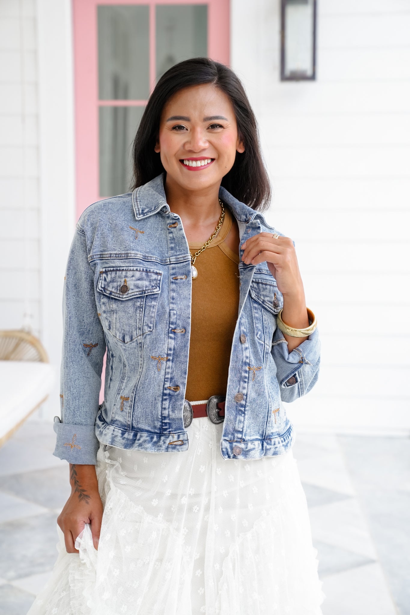 Long Sleeve Trucker Jacket with Stitch Detail