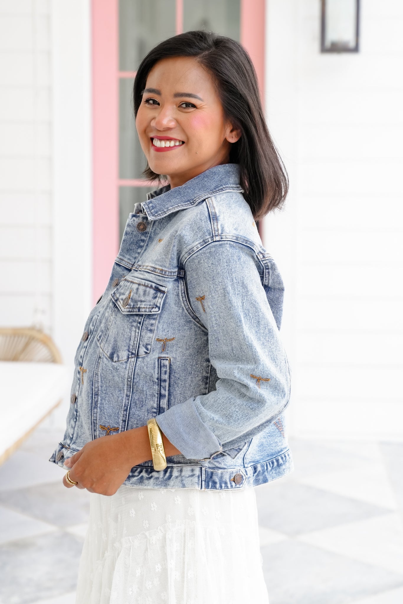 Long Sleeve Trucker Jacket with Stitch Detail