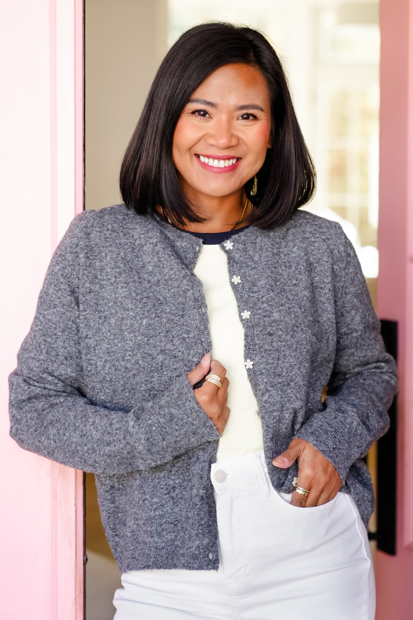 Long Sleeve Flower Button Down Cardigan