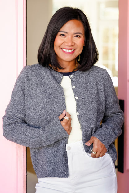 Long Sleeve Flower Button Down Cardigan