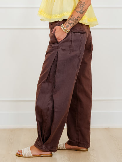 Brown High Waist Pants with Side Pleats