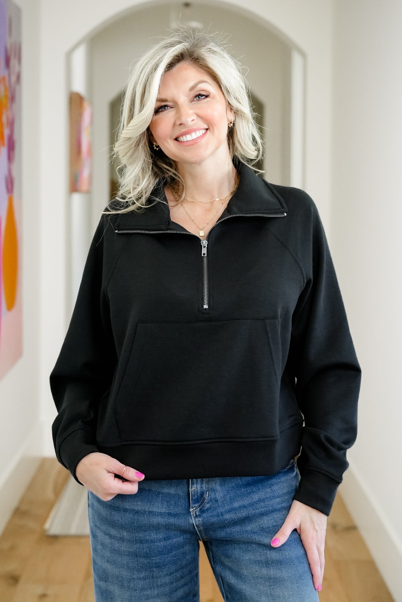 Door Buster! Zenana Scuba Half Zip Pullover with Kangaroo Pocket