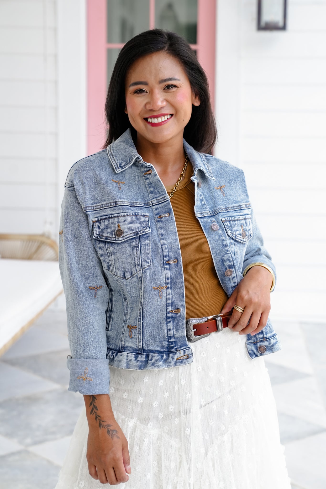 Long Sleeve Trucker Jacket with Stitch Detail