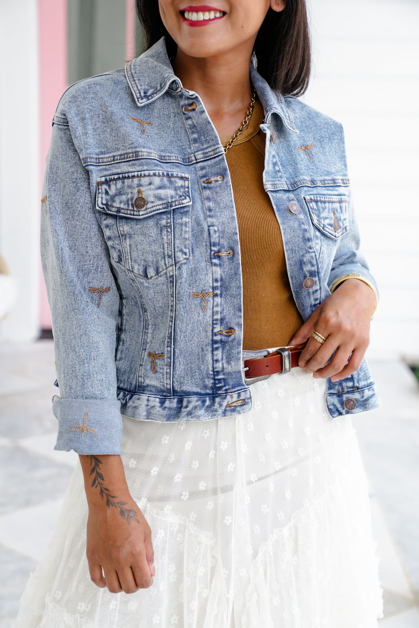 Long Sleeve Trucker Jacket with Stitch Detail