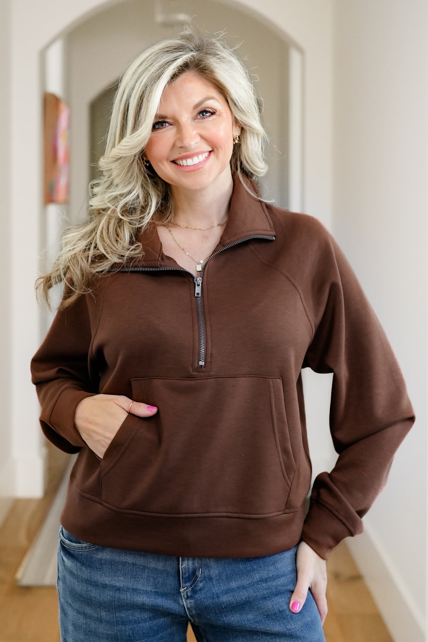 Door Buster! Zenana Scuba Half Zip Pullover with Kangaroo Pocket