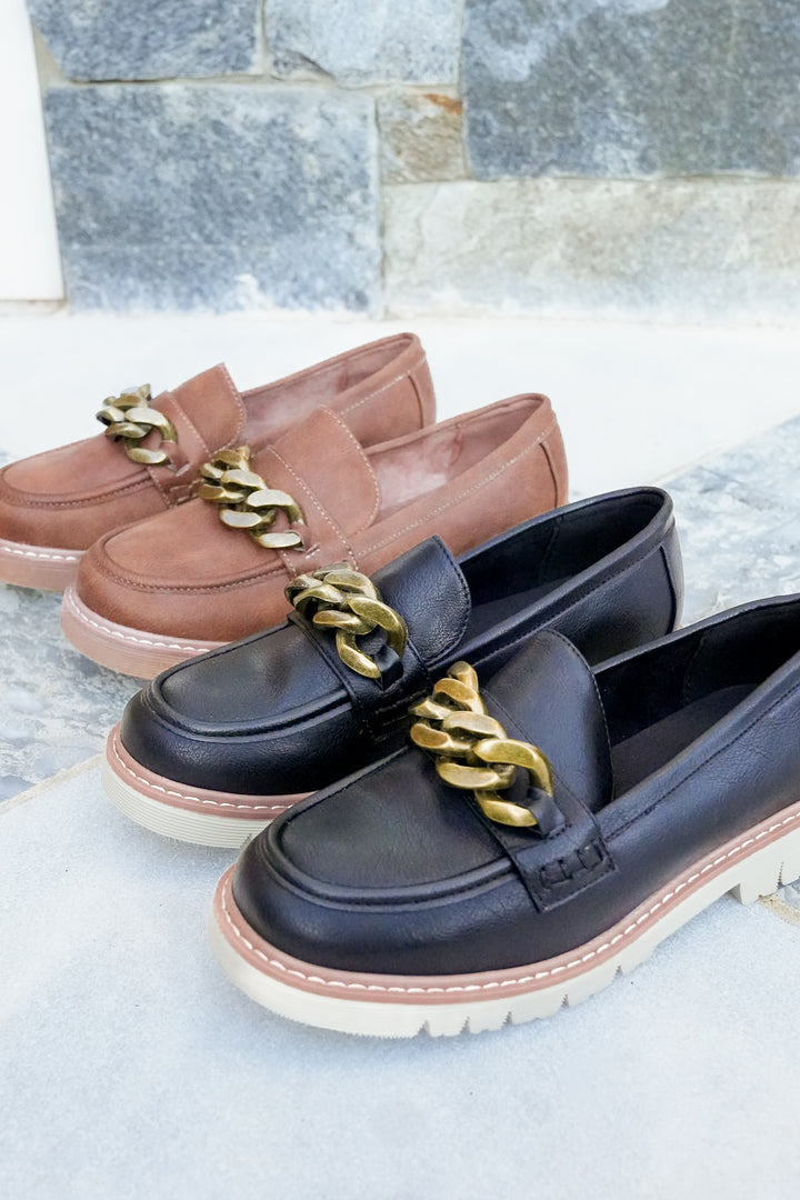 Corky's "Not Literally" Vegan Leather Loafer with Chunky Gold Chain