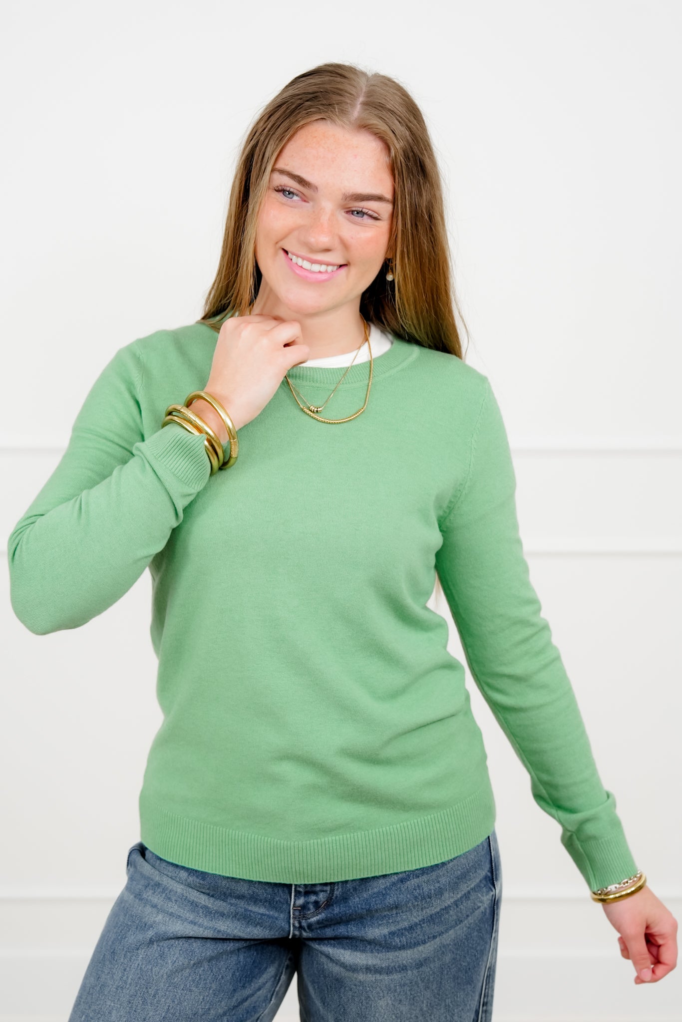 Solid Long Sleeve Crew Neck Pullover Sweater