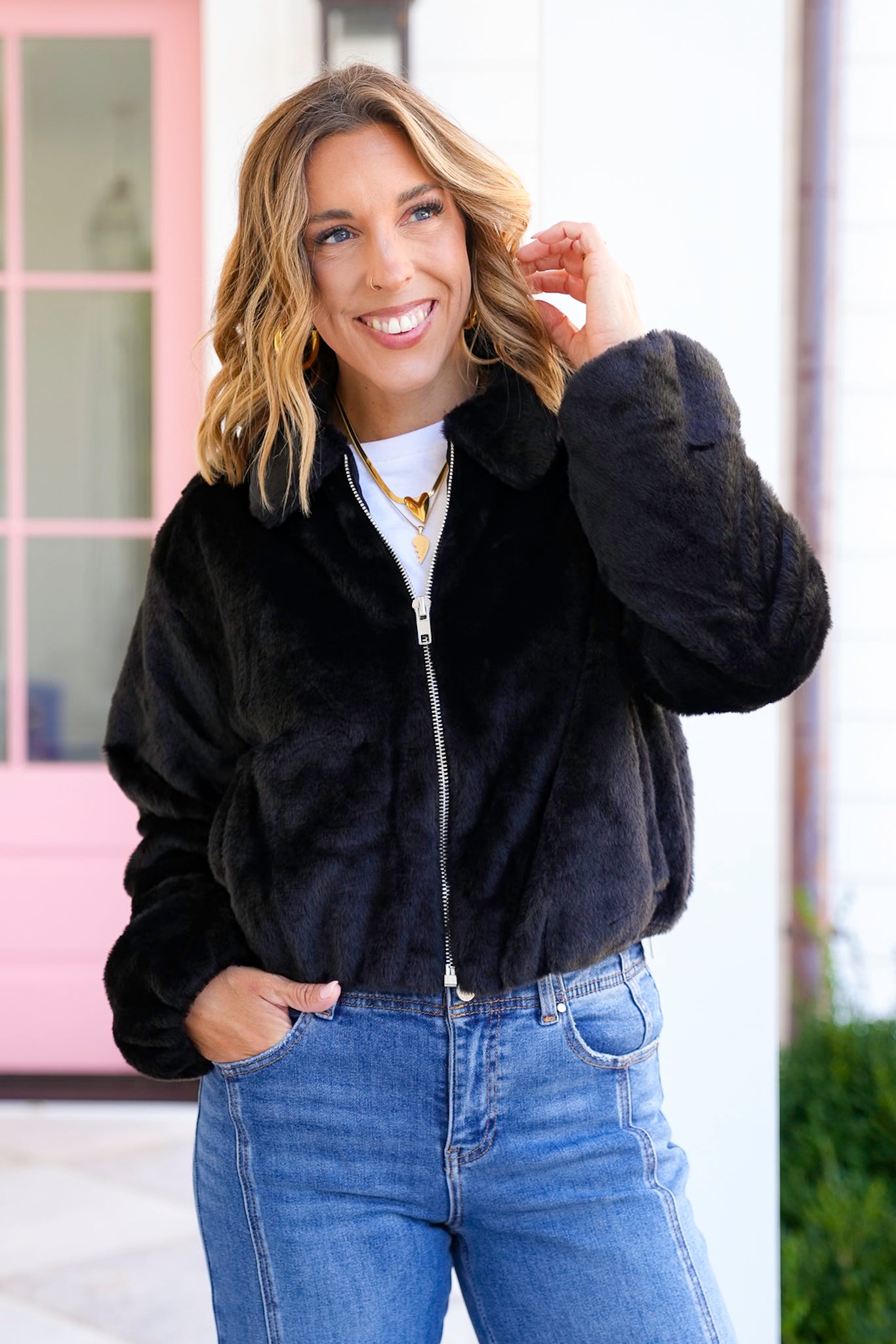 Plush Fur Vegan Long Sleeve Zip-Up Jacket