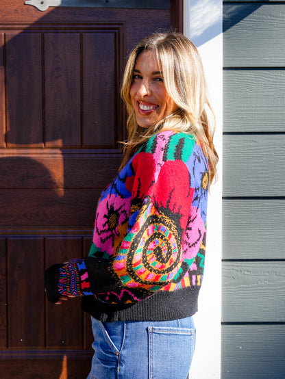 Plus/Reg Multi Pattern Long Sleeve Turtleneck Knit Sweater