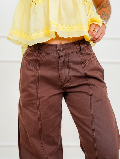 Brown High Waist Pants with Side Pleats