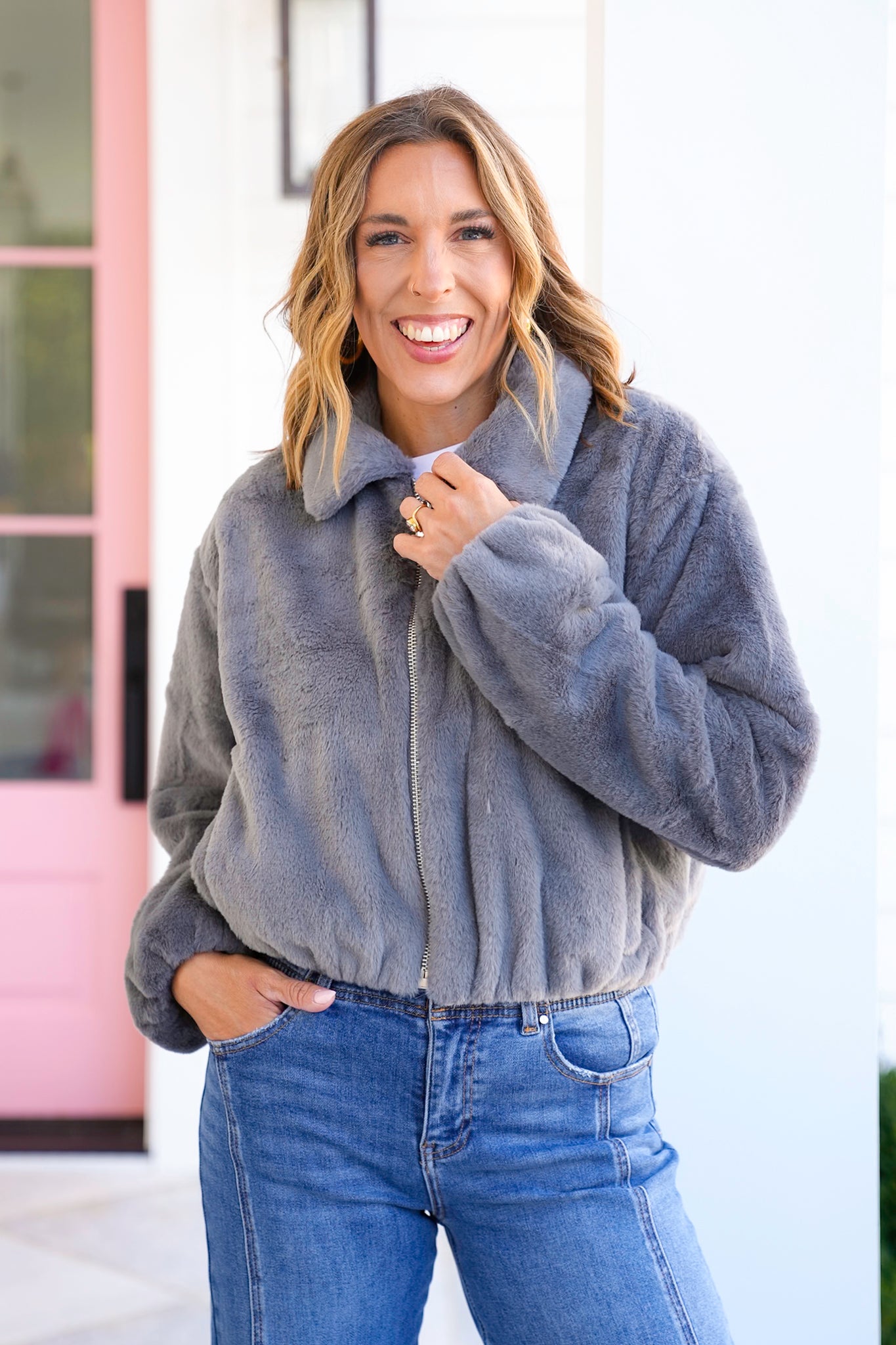 Plush Fur Vegan Long Sleeve Zip-Up Jacket