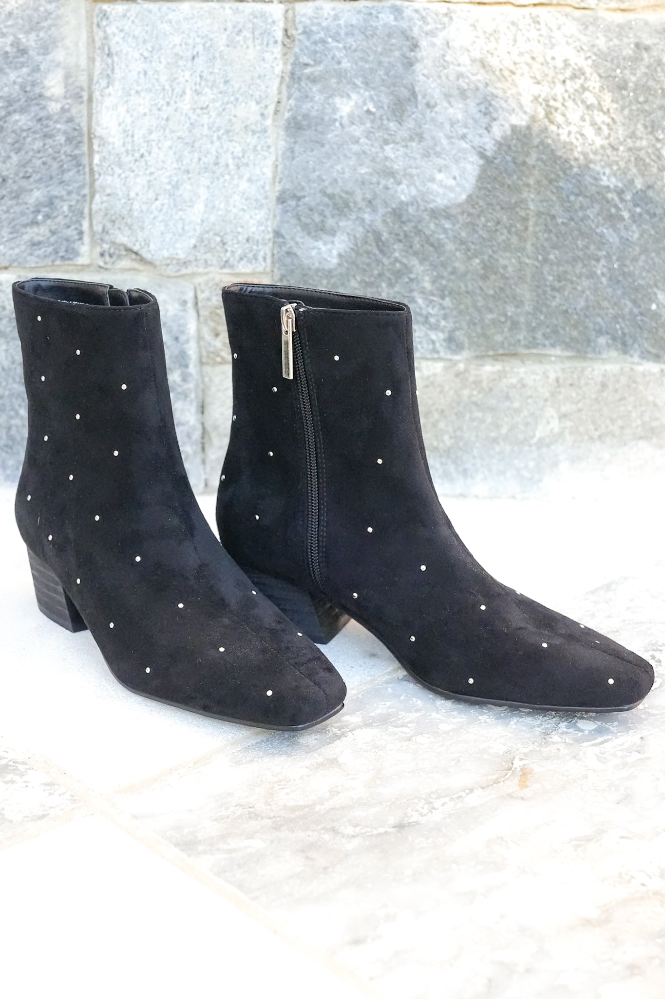 Corky's "Such a Tease" Studded Vegan Suede Block Heel Ankle Bootie