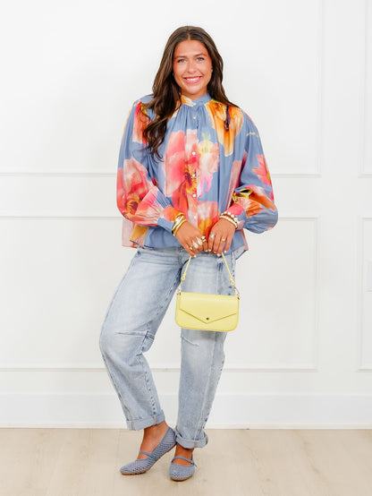 Floral Print Long Sleeve Button Down Top