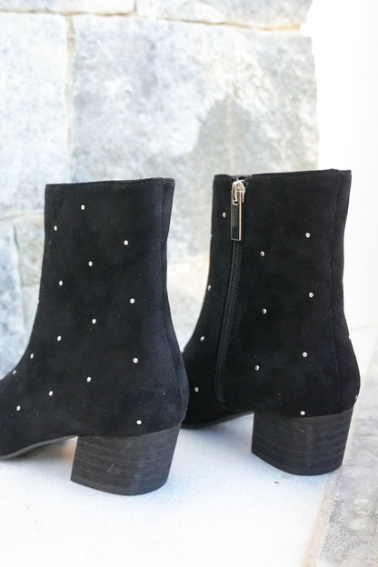 Corky's "Such a Tease" Studded Vegan Suede Block Heel Ankle Bootie