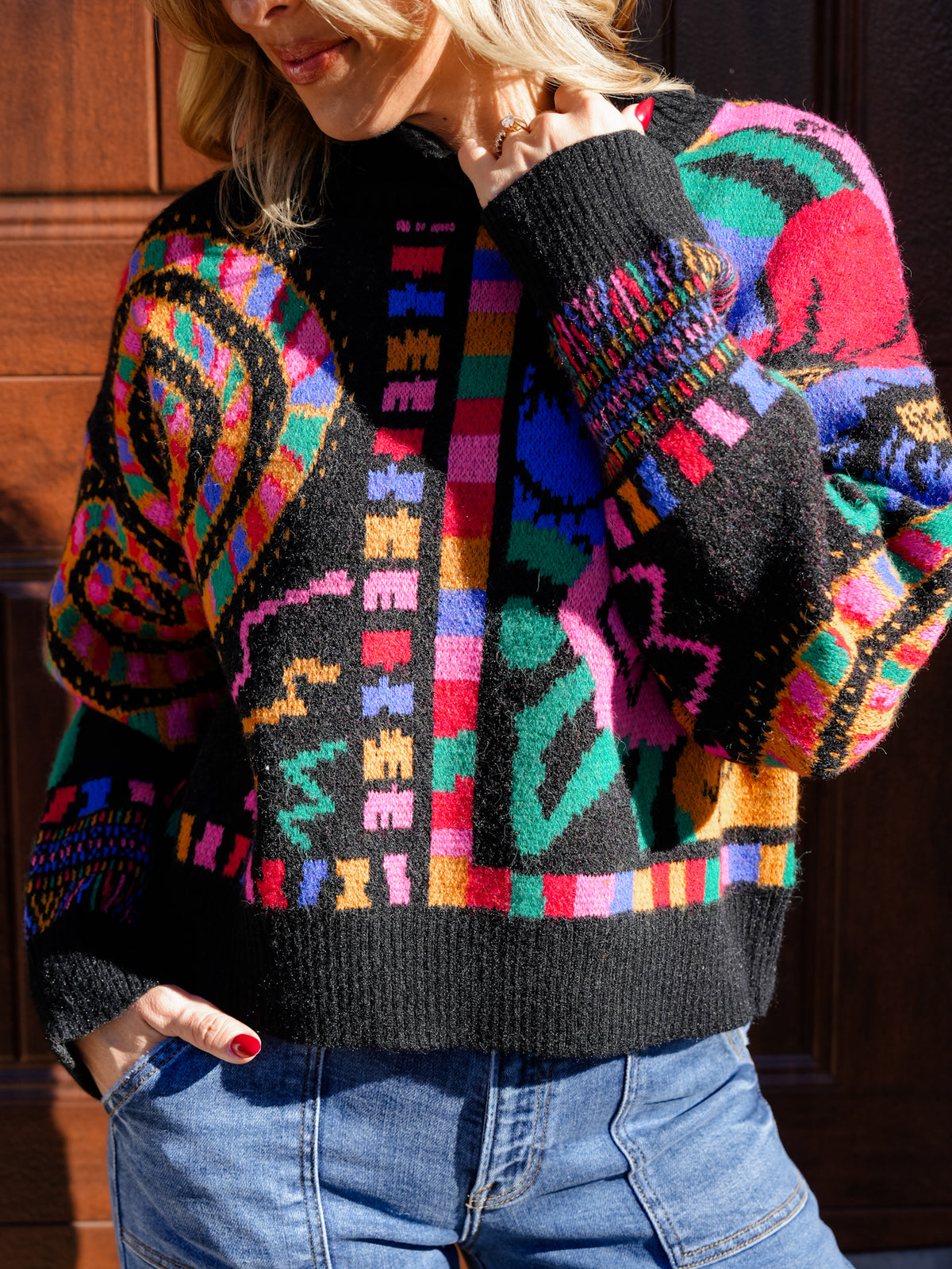 Plus/Reg Multi Pattern Long Sleeve Turtleneck Knit Sweater