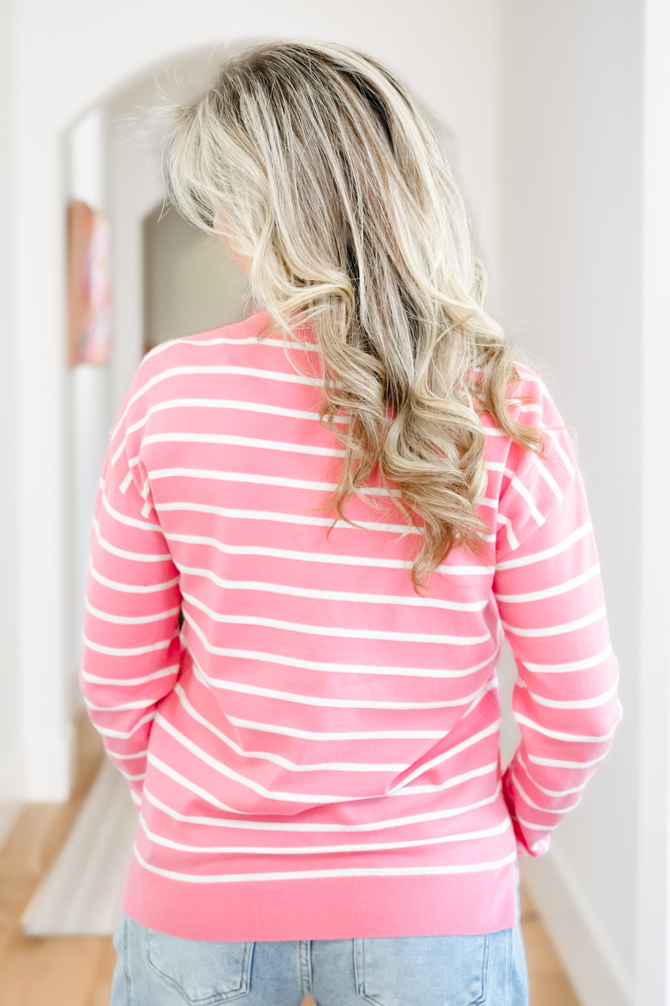 Stripe Long Sleeve Crew Neck Sweater Top