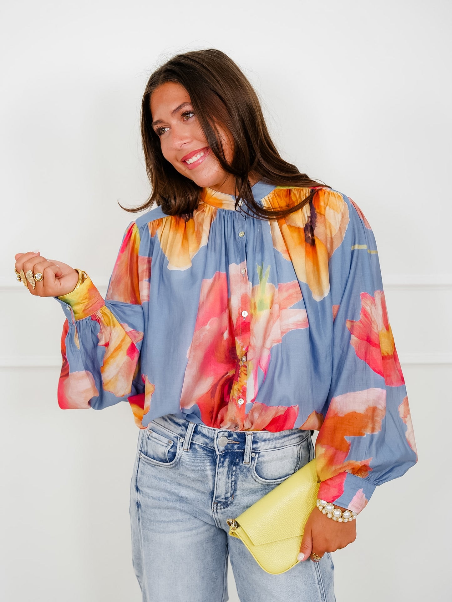 Floral Print Long Sleeve Button Down Top